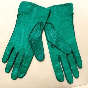 Vintage Kelly Green Italian Leather Gloves Size M